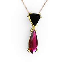Siyah zirkon ve rodolit garnet 14 ayar altın kolye (40 cm rose altın rolo zincir)