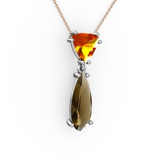 Arowana Kolye - Sitrin ve dumanlı kuvars 8 ayar beyaz altın kolye (40 cm rose altın rolo zincir) #1szgrxa