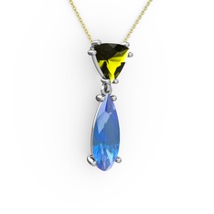 Peridot ve akuamarin 18 ayar beyaz altın kolye (40 cm altın rolo zincir)