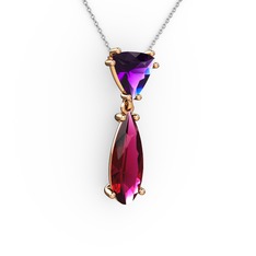 Ametist ve rodolit garnet 18 ayar rose altın kolye (40 cm gümüş rolo zincir)