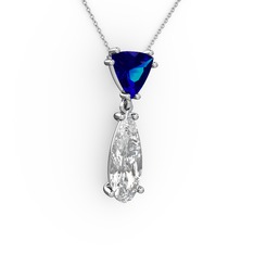Arowana Kolye - Lab safir ve swarovski 14 ayar beyaz altın kolye (40 cm beyaz altın rolo zincir) #1u2evjv