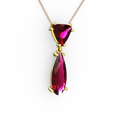 Rodolit garnet 18 ayar altın kolye (40 cm rose altın rolo zincir)