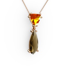 Arowana Kolye - Sitrin ve dumanlı kuvars 14 ayar rose altın kolye (40 cm rose altın rolo zincir) #1vl8x8l