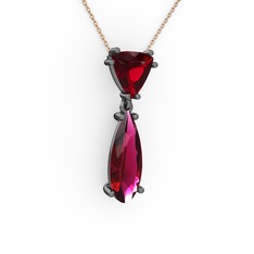 Arowana Kolye - Garnet ve rodolit garnet 925 ayar siyah rodyum kaplama gümüş kolye (40 cm rose altın rolo zincir) #1xflq72