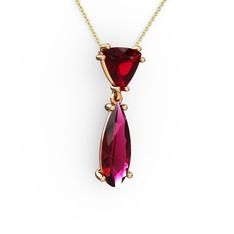 Arowana Kolye - Garnet ve rodolit garnet 18 ayar rose altın kolye (40 cm altın rolo zincir) #1xz5245