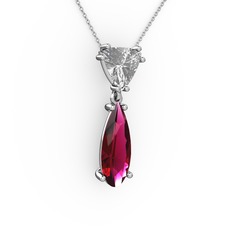 Arowana Kolye - Swarovski ve rodolit garnet 18 ayar beyaz altın kolye (40 cm beyaz altın rolo zincir) #1yynodn