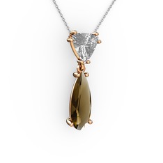 Swarovski ve dumanlı kuvars 8 ayar rose altın kolye (40 cm beyaz altın rolo zincir)