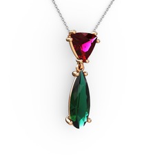 Rodolit garnet ve yeşil kuvars 14 ayar rose altın kolye (40 cm beyaz altın rolo zincir)