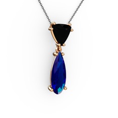 Siyah zirkon ve lab safir 925 ayar rose altın kaplama gümüş kolye (40 cm gümüş rolo zincir)