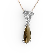Swarovski ve dumanlı kuvars 18 ayar beyaz altın kolye (40 cm rose altın rolo zincir)
