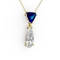Lab safir ve swarovski 925 ayar altın kaplama gümüş kolye (40 cm gümüş rolo zincir)