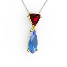 Garnet ve akuamarin 8 ayar altın kolye (40 cm gümüş rolo zincir)