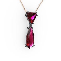 Arowana Kolye - Rodolit garnet 925 ayar siyah rodyum kaplama gümüş kolye (40 cm rose altın rolo zincir) #bfy1im