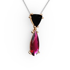 Arowana Kolye - Siyah zirkon ve rodolit garnet 14 ayar rose altın kolye (40 cm beyaz altın rolo zincir) #cbbna0