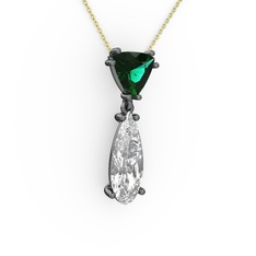 Yeşil kuvars ve swarovski 925 ayar siyah rodyum kaplama gümüş kolye (40 cm altın rolo zincir)