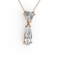 Swarovski ve beyaz zirkon 14 ayar rose altın kolye (40 cm rose altın rolo zincir)