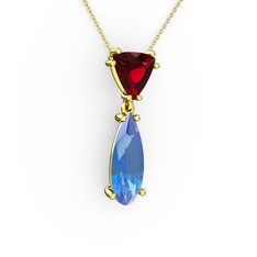 Garnet ve akuamarin 8 ayar altın kolye (40 cm altın rolo zincir)