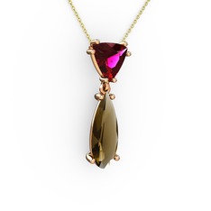 Rodolit garnet ve dumanlı kuvars 925 ayar rose altın kaplama gümüş kolye (40 cm altın rolo zincir)