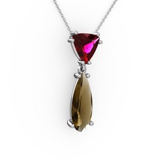 Arowana Kolye - Rodolit garnet ve dumanlı kuvars 925 ayar gümüş kolye (40 cm beyaz altın rolo zincir) #ea33iv