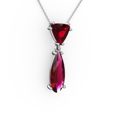 Garnet ve rodolit garnet 14 ayar beyaz altın kolye (40 cm gümüş rolo zincir)