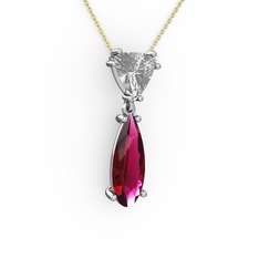Beyaz zirkon ve rodolit garnet 14 ayar beyaz altın kolye (40 cm altın rolo zincir)