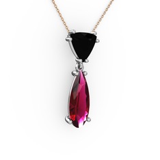 Arowana Kolye - Siyah zirkon ve rodolit garnet 14 ayar beyaz altın kolye (40 cm rose altın rolo zincir) #faiorp