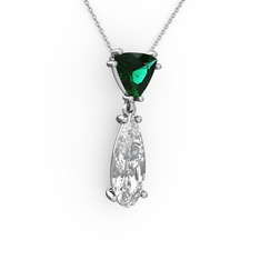 Yeşil kuvars ve swarovski 8 ayar beyaz altın kolye (40 cm beyaz altın rolo zincir)
