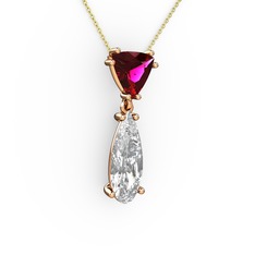 Arowana Kolye - Rodolit garnet ve swarovski 18 ayar rose altın kolye (40 cm altın rolo zincir) #g7xihc
