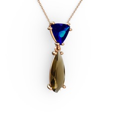 Arowana Kolye - Lab safir ve dumanlı kuvars 18 ayar rose altın kolye (40 cm rose altın rolo zincir) #g9759a