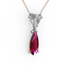 Beyaz zirkon ve rodolit garnet 925 ayar gümüş kolye (40 cm gümüş rolo zincir)
