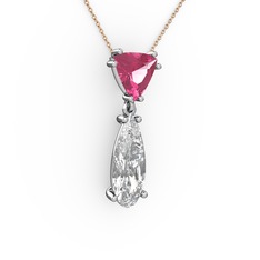 Pembe kuvars ve swarovski 8 ayar beyaz altın kolye (40 cm rose altın rolo zincir)