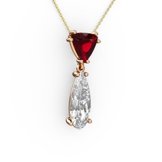 Garnet ve swarovski 925 ayar rose altın kaplama gümüş kolye (40 cm altın rolo zincir)