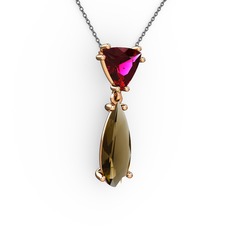Rodolit garnet ve dumanlı kuvars 925 ayar rose altın kaplama gümüş kolye (40 cm gümüş rolo zincir)