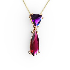 Ametist ve rodolit garnet 925 ayar rose altın kaplama gümüş kolye (40 cm gümüş rolo zincir)