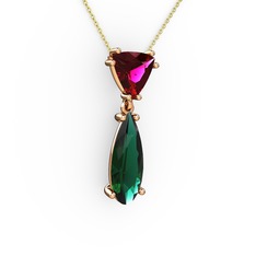 Arowana Kolye - Rodolit garnet ve yeşil kuvars 18 ayar rose altın kolye (40 cm altın rolo zincir) #kac8yh