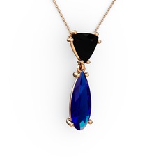 Siyah zirkon ve lab safir 8 ayar rose altın kolye (40 cm gümüş rolo zincir)