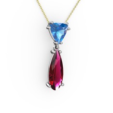 Akuamarin ve rodolit garnet 14 ayar beyaz altın kolye (40 cm altın rolo zincir)