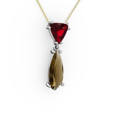 Garnet ve dumanlı kuvars 8 ayar beyaz altın kolye (40 cm altın rolo zincir)