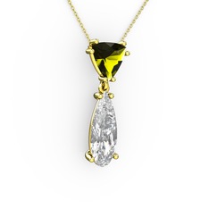 Peridot ve swarovski 8 ayar altın kolye (40 cm gümüş rolo zincir)