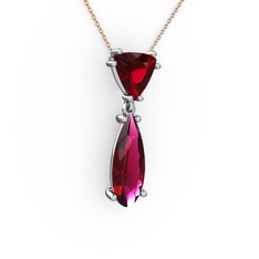 Garnet ve rodolit garnet 8 ayar beyaz altın kolye (40 cm rose altın rolo zincir)