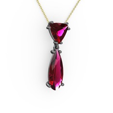Arowana Kolye - Rodolit garnet 925 ayar siyah rodyum kaplama gümüş kolye (40 cm altın rolo zincir) #orasvv