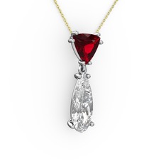 Garnet ve swarovski 8 ayar beyaz altın kolye (40 cm gümüş rolo zincir)