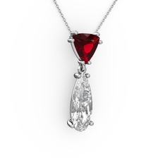 Garnet ve beyaz zirkon 14 ayar beyaz altın kolye (40 cm beyaz altın rolo zincir)