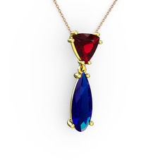 Garnet ve lab safir 14 ayar altın kolye (40 cm gümüş rolo zincir)