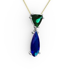 Arowana Kolye - Yeşil kuvars ve lab safir 18 ayar beyaz altın kolye (40 cm altın rolo zincir) #w6tn53