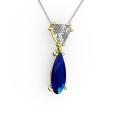 Swarovski ve lab safir 8 ayar altın kolye (40 cm beyaz altın rolo zincir)