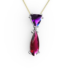 Ametist ve rodolit garnet 14 ayar beyaz altın kolye (40 cm altın rolo zincir)