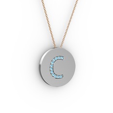 C Baş Harf Kolye - Akuamarin 8 ayar beyaz altın kolye (40 cm gümüş rolo zincir) #10qb8hv