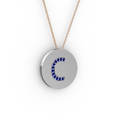 C Baş Harf Kolye - Lab safir 18 ayar beyaz altın kolye (40 cm gümüş rolo zincir) #11uihlq