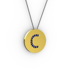 C Baş Harf Kolye - Lab safir 18 ayar altın kolye (40 cm gümüş rolo zincir) #13dxlkp